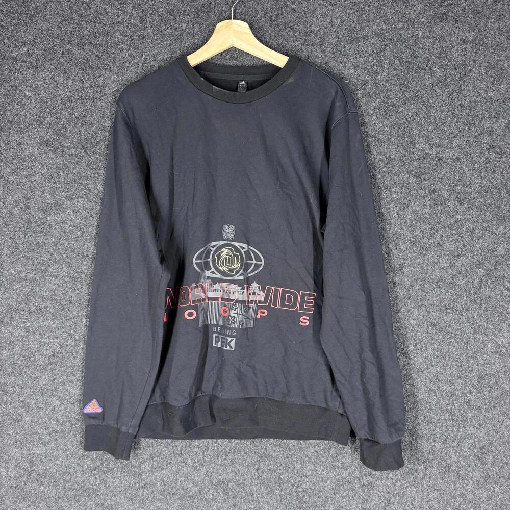 Adidas Sweatshirt Men L Large Black Graphic Print Crew Neck Long Sleeve Pullover
